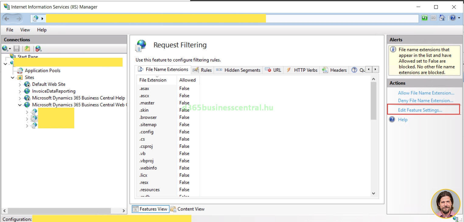 Business Central IIS Request Filtering beállítása